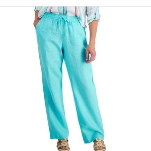 Charter Club Petite 100% Linen Drawstring Pants, Light Pool Blue